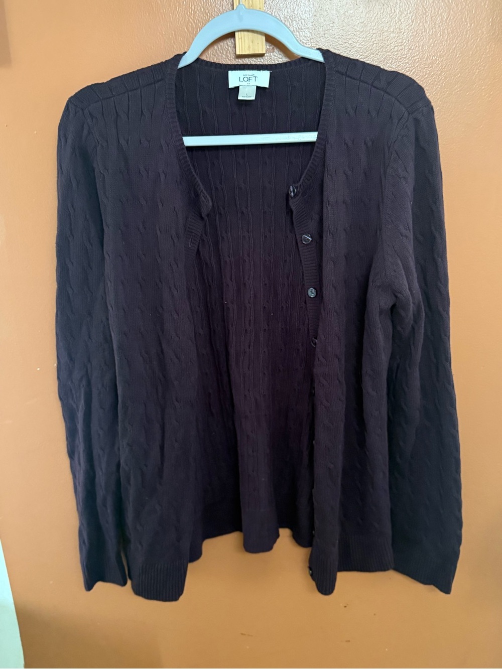 LOFT Women’s Dark Purple Cable Knit Button Cardigan
